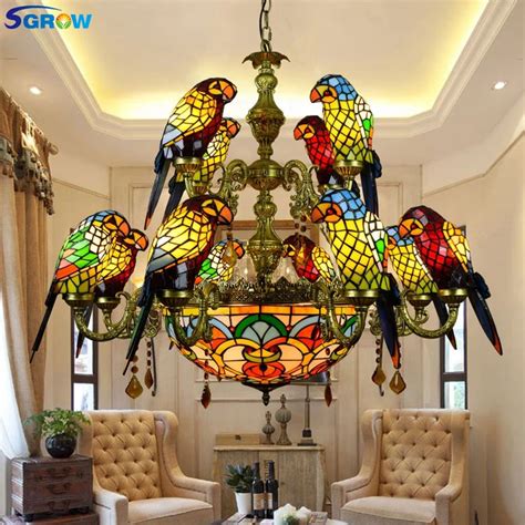 stained glass bird chandelier